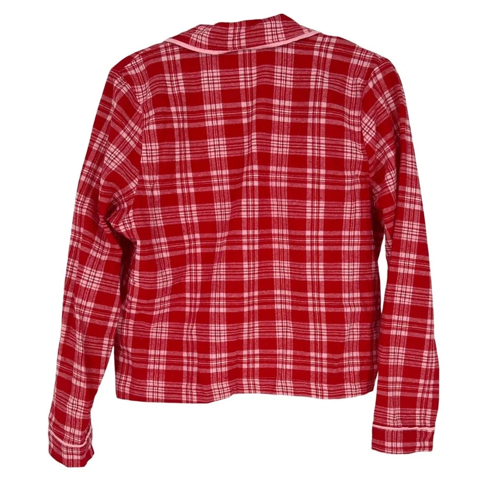 Happily Grey Red Plaid Flannel‎ Pajama Set Dog Embroidered Sleepwear Small EUC
